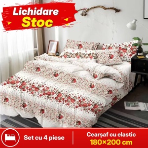 Lenjerie de pat FINET pentru 2 persoane, 4 piese, cearsaf cu Elastic, cod produs H21-11932