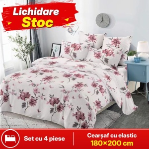 Lenjerie de pat FINET pentru 2 persoane, 4 piese, cearsaf cu Elastic, cod produs H21-11935