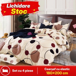 Lenjerie de pat FINET pentru 2 persoane, 4 piese, cearsaf cu Elastic, cod produs H21-11938