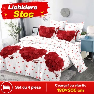 Lenjerie de pat FINET pentru 2 persoane, 4 piese, cearsaf cu Elastic, cod produs H21-11941