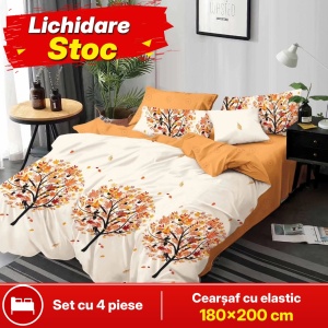 Lenjerie de pat FINET pentru 2 persoane, 4 piese, cearsaf cu Elastic, cod produs H21-11931