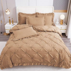 Lenjerie de pat cu Pliuri si Volanas, FINET pentru 2 persoane, 4 piese , cod produs H21-3806