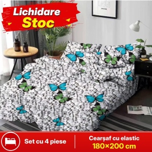 Lenjerie de pat FINET pentru 2 persoane, 4 piese, cearsaf cu Elastic, cod produs H21-11944