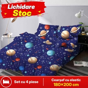 Lenjerie de pat FINET pentru 2 persoane, 4 piese, cearsaf cu Elastic, cod produs H21-11934