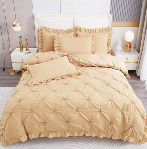 Lenjerie de pat cu Pliuri si Volanas, FINET pentru 2 persoane, 4 piese , cod produs H21-3818