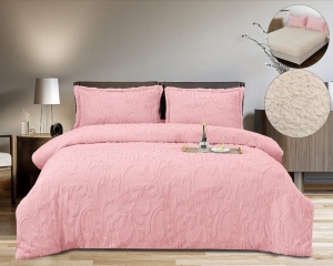 Lenjerie de pat dublu COCOLINO Grofata cu Blanita Sherpa si cearsaf cu Elastic , 4 piese, cod produs H21-6212