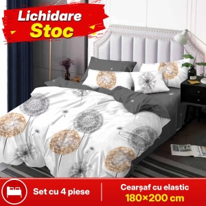 Lenjerie de pat FINET pentru 2 persoane, 4 piese, cearsaf cu Elastic, cod produs H21-11937