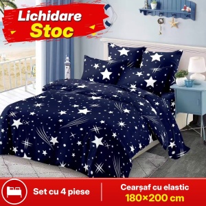 Lenjerie de pat FINET pentru 2 persoane, 4 piese, cearsaf cu Elastic, cod produs H21-11940