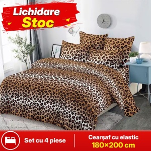 Lenjerie de pat FINET pentru 2 persoane, 4 piese, cearsaf cu Elastic, cod produs H21-11930