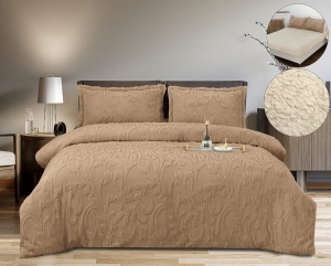Lenjerie de pat dublu COCOLINO Grofata cu Blanita Sherpa si cearsaf cu Elastic , 4 piese, cod produs H21-6215