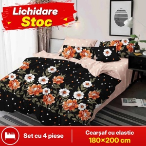 Lenjerie de pat FINET pentru 2 persoane, 4 piese, cearsaf cu Elastic, cod produs H21-11943