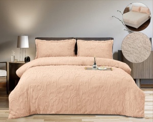 Lenjerie de pat dublu COCOLINO Grofata cu Blanita Sherpa si cearsaf cu Elastic , 4 piese, cod produs H21-6216