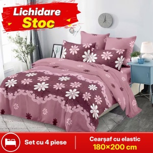 Lenjerie de pat FINET pentru 2 persoane, 4 piese, cearsaf cu Elastic, cod produs H21-11936