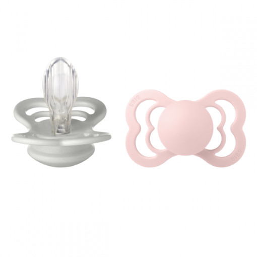 BIBS - Set 2 suzete Supreme Silicon, tetina simetrica, 6 luni +-Haze/Blossom