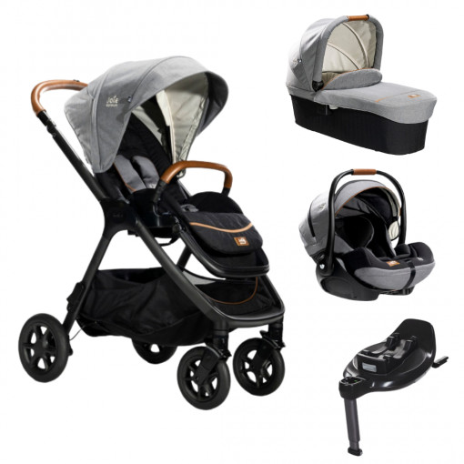 Joie - Carucior pentru copii multifunctional 3 in 1 Finiti Signature Carbon + Baza Isofix Encore (Carucior Finiti Carbon+ Landou Ramble XL Carbon+ scoica i-Level Recline Carbon+ baza isofix Encore)