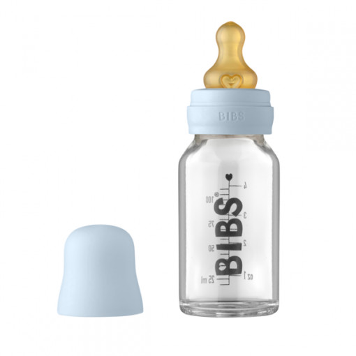 BIBS - Set complet biberon din sticla anticolici, 110 ml, Baby Blue
