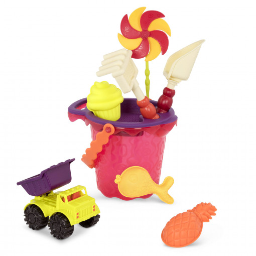 Galeata cu 9 jucarii de nisip rosu B.Toys