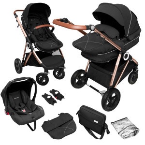 BabyGo - Carucior 3 in 1 AIR Halime black – cadru Gold - Img 5