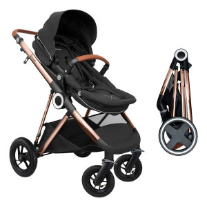 BabyGo - Carucior 3 in 1 AIR Halime black – cadru Gold - Img 1