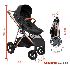 BabyGo - Carucior 3 in 1 AIR Halime black – cadru Gold - Img 7