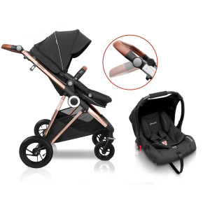 BabyGo - Carucior 3 in 1 AIR Halime black – cadru Gold - Img 8