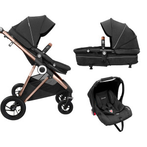 BabyGo - Carucior 3 in 1 AIR Halime black – cadru Gold - Img 4