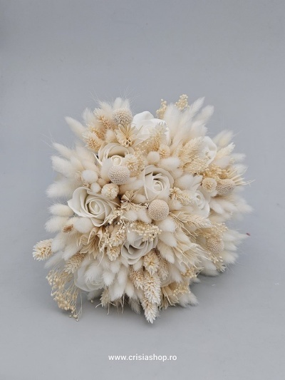 Buchet mireasa flori uscate, ivory full special - Img 2