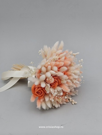 Buchet mireasa flori uscate, ivory & multi-orange - Img 2