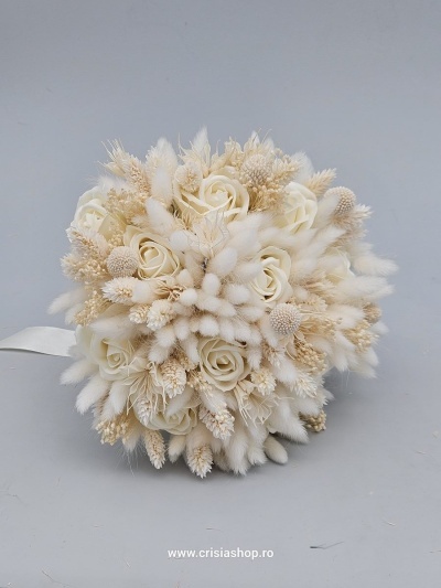 Buchet mireasa flori uscate, ivory & nature - Img 2