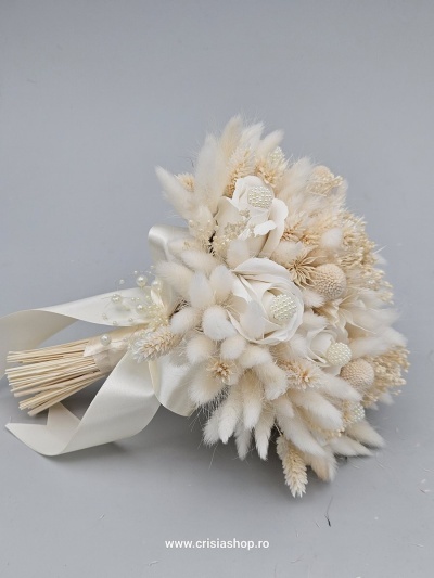 Buchet mireasa flori uscate, special ivory 4 - Img 2
