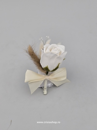 Floare nunta, trandafir ivory, lagurus crem si natur