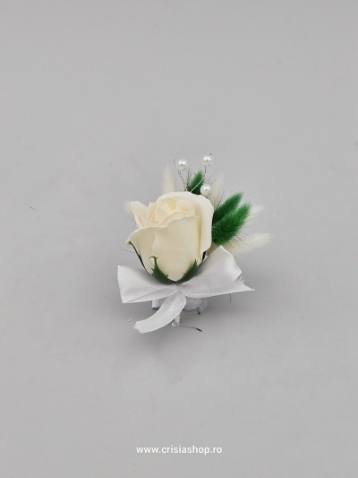Floare nunta, trandafir ivory2, lagurus verde si crem