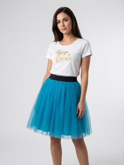 Tricou alb, Team Bride, fusta turquaz.