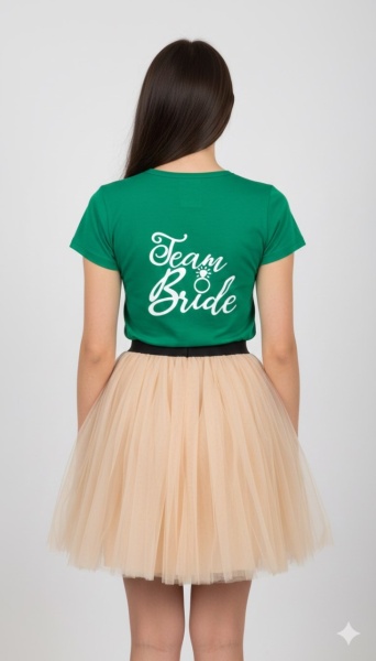 Tricou verde inscriptionat cu Team Bride, cu fusta banan - Img 2