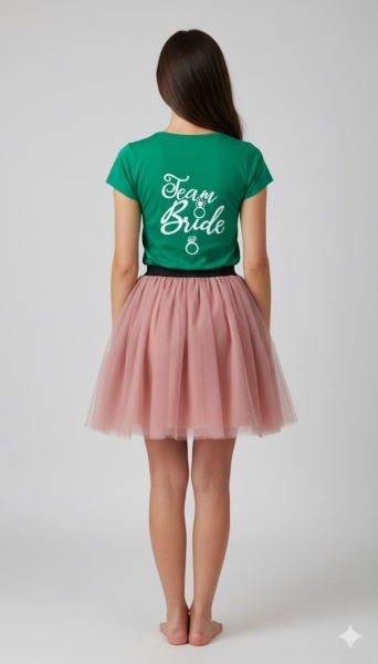 Tricou verde inscriptionat cu Team Bride, cu fusta - Img 2