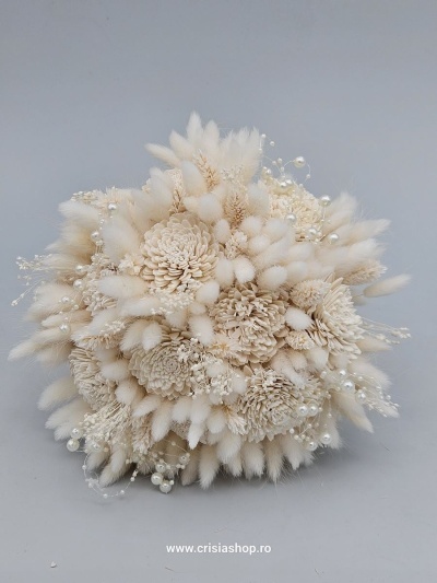 Buchet mireasa flori uscate, ivory special
