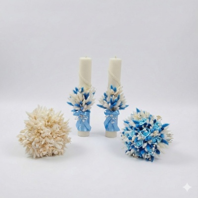 Set Lumanari si buchete turquaz, ivory