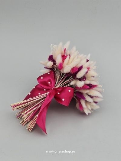 Buchet mireasa flori uscate, rosu cu ivory - Img 2