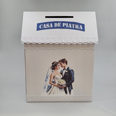 Casa pentru bani, dantela alba, miri bleu, model XXL