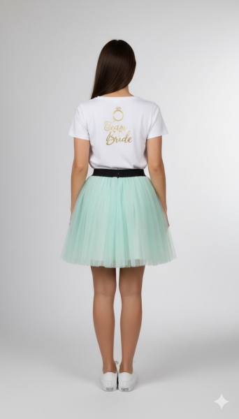 Tricou alb inscriptionat cu Team Bride, fusta mint - Img 2
