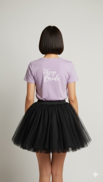 Tricou lila inscriptionat cu Team Bride, cu fusta neagra - Img 2