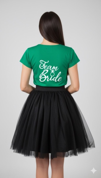 Tricou verde inscriptionat cu Team Bride, cu fusta neagra - Img 2
