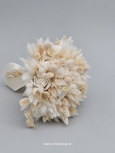 Buchet mireasa flori uscate, ivory full special - Img 3