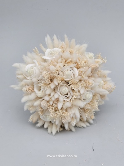 Buchet mireasa flori uscate, special ivory 4 - Img 3