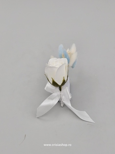 Floare nunta, trandafir ivory, lagurus crem si bleo