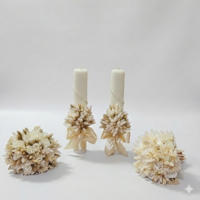 Set Lumanari si buchete ivory si natur