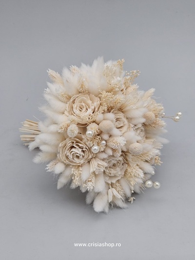 Buchet de mireasă, flori uscate, ivory - Img 1