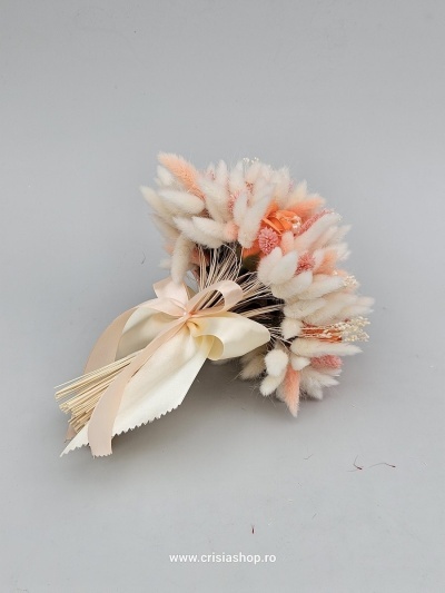 Buchet mireasa flori uscate, portocaliu cu ivory - Img 2