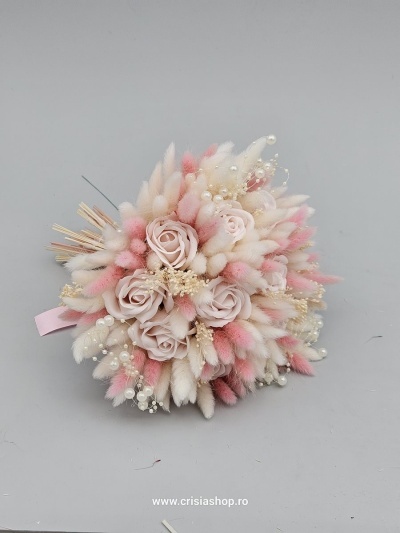 Buchet mireasa flori uscate, sugar candy pink - Img 1