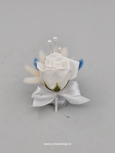 Floare nunta, trandafir ivory2, lagurus turquaz si crem